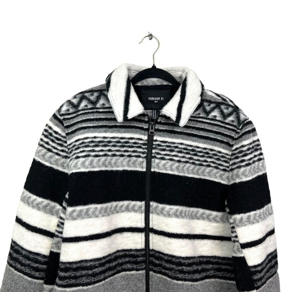 Forever 21 Jacket Coat Wool Blend Full Zip Lined SIde Pockets Geo Print Men Sz M - Picture 2 of 7